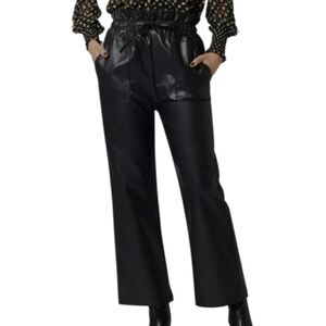 Gracia Black Faux Leather Elastic Waist Pants